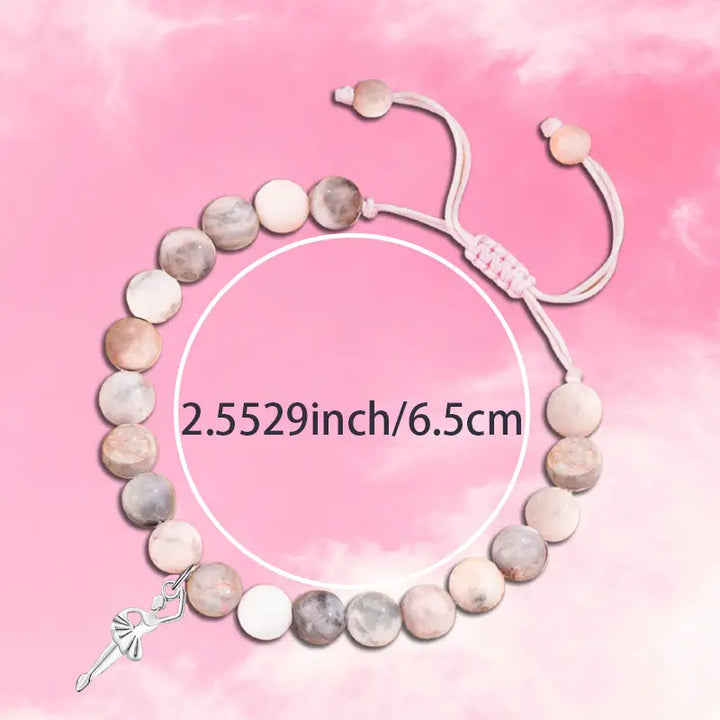 2pcs Beaded Glass Bracelet Set with Ballet Dancer Charm & Inspirational Card