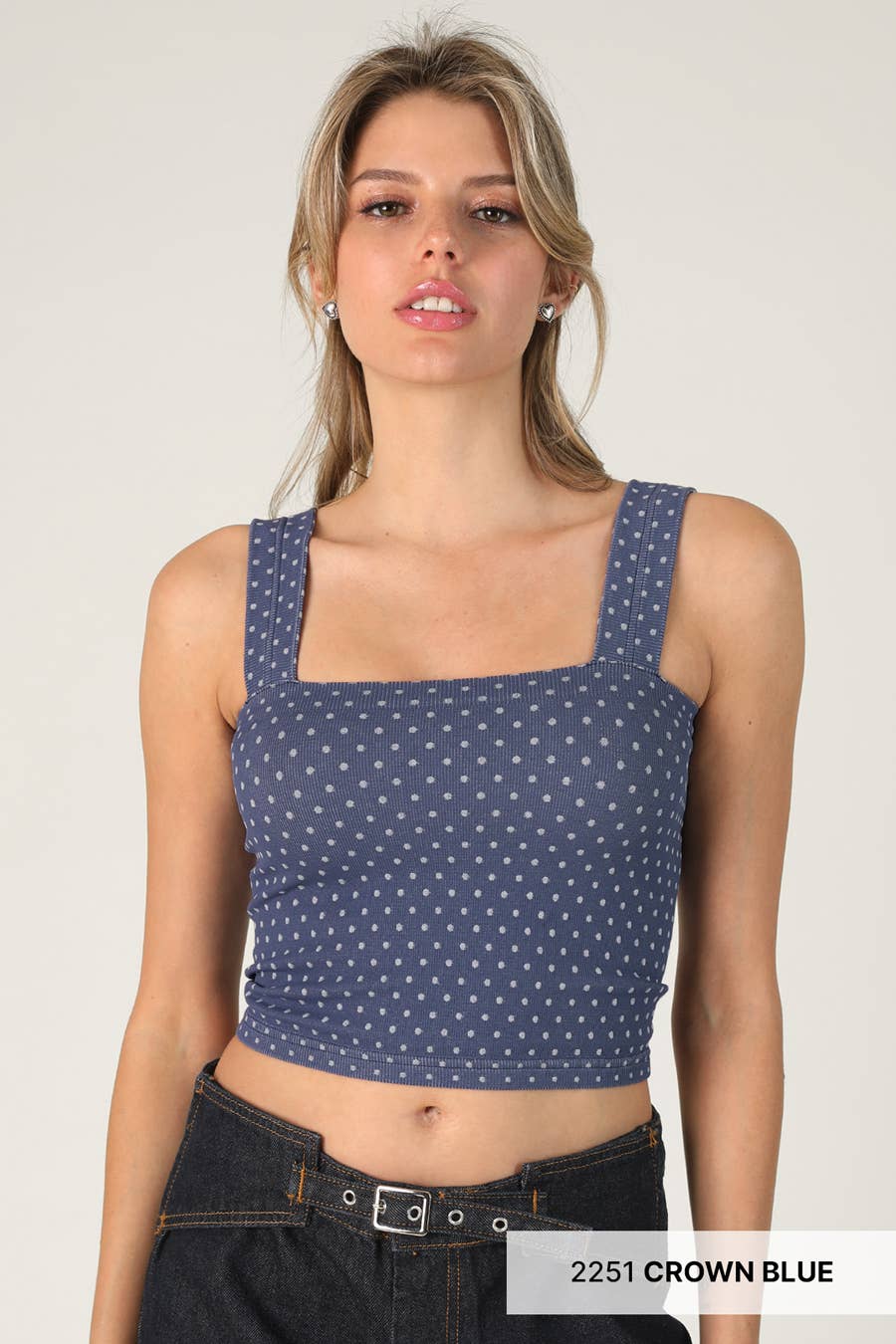 Polka Dot Square Crop Top - Crown Blue