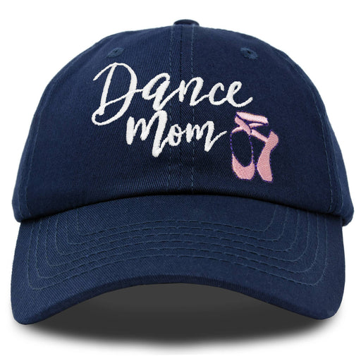 Navy blue cap with 'Dance Mom' text and ballet slipper icon on a white background