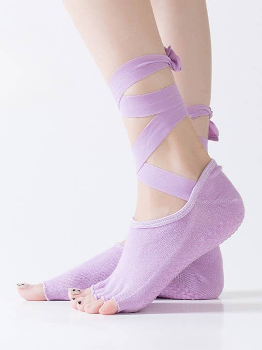 Wrap Strap Toe Grip Yoga Ballet Socks: Black