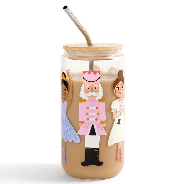 Tumbler with Nutcracker-themed illustrations on a white background