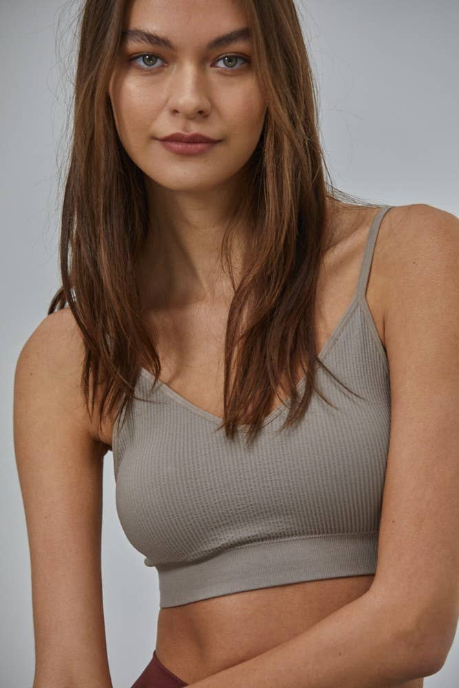 Knit Ribbed Seamless Sleeveless Padded Brami: Black / SM