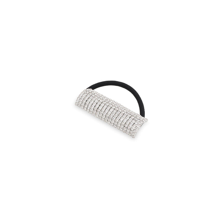 Silver hair tie with rhinestones on a white background