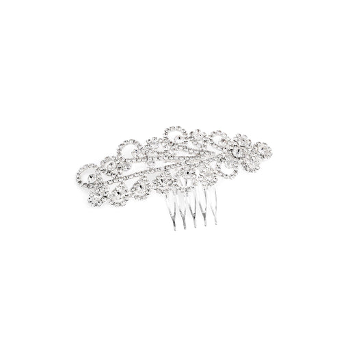 Silver hair comb with crystals on a white background