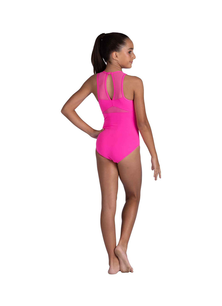 Model wearing a bright pink swimsuit on a white background
