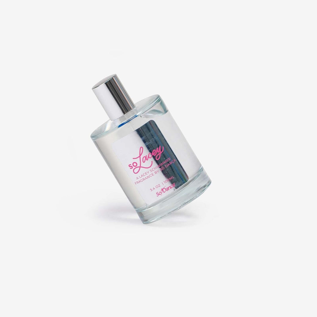 Perfume bottle with a silver cap on a white background