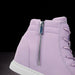 Purple high-top sneaker with a zipper on a black background