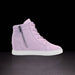 Purple high-top sneaker with a zipper on a black background
