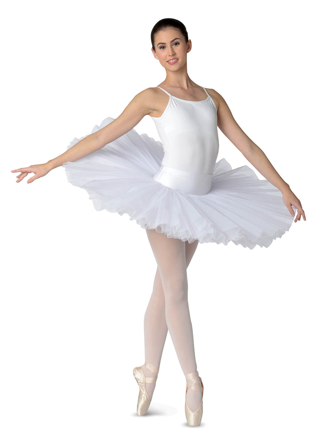 Ballerina in a white tutu on a white background