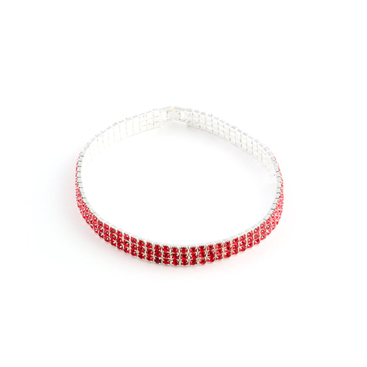 Red beaded choker necklace on a white background