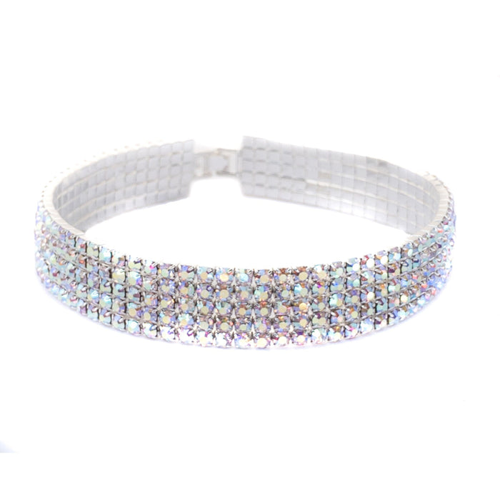 Silver headband with crystal-like stones on a white background