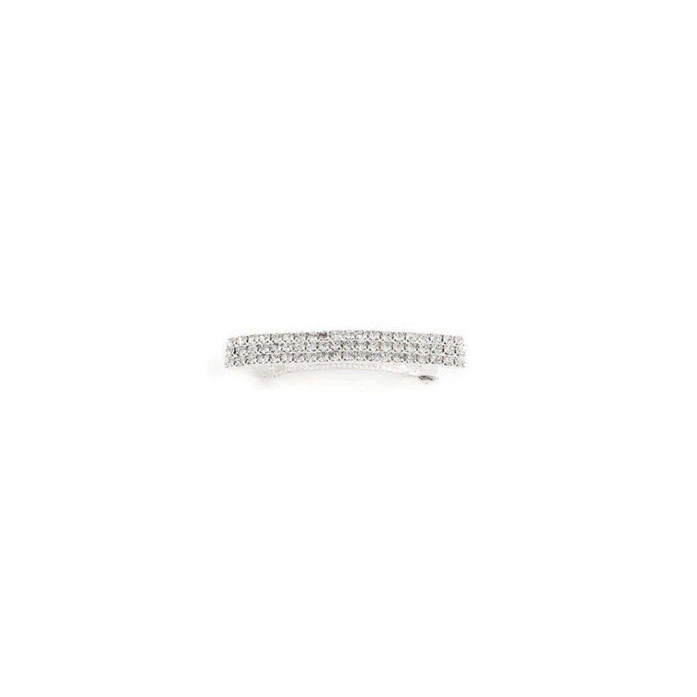 Silver ring with clear stones on a white background
