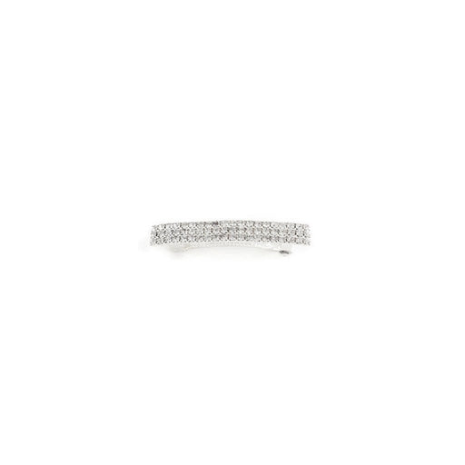 Silver ring with clear stones on a white background