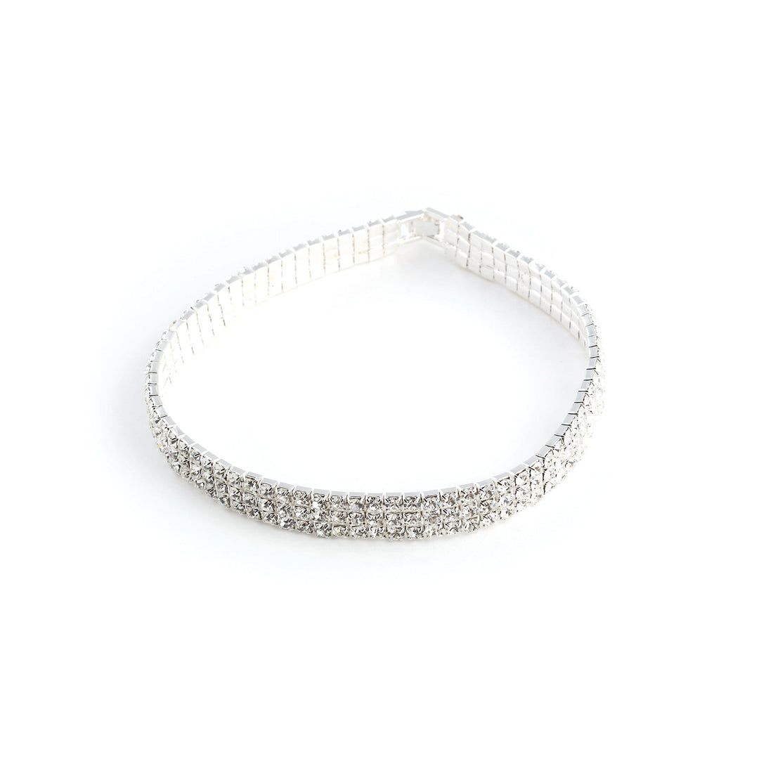 Silver headband with rhinestones on a white background