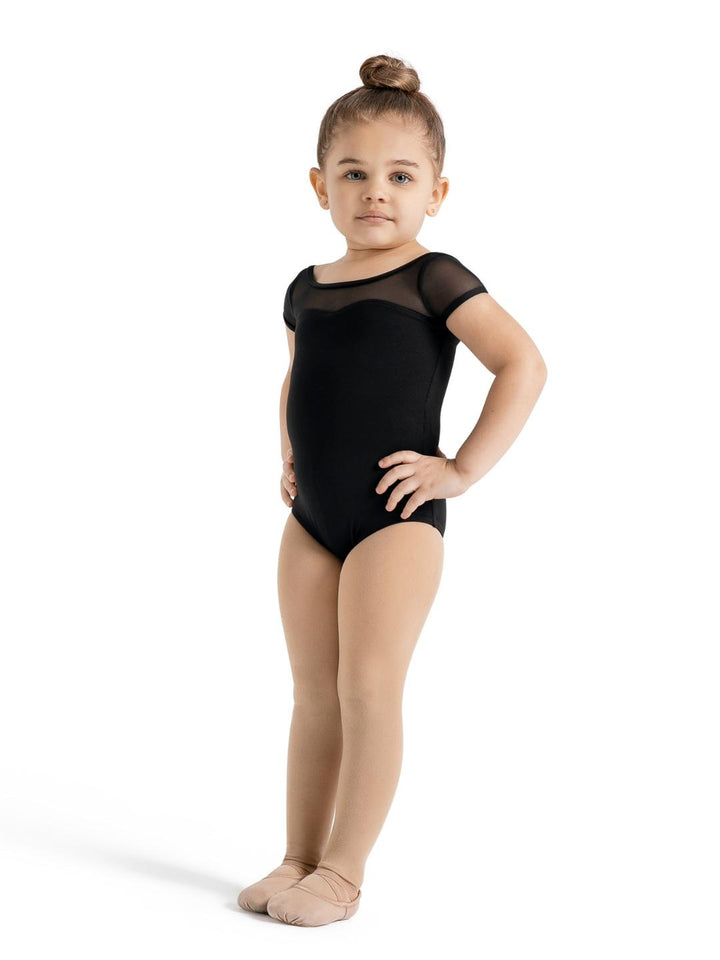 Capezio Studio Collection Mesh Yoke Short Sleeve Leotard Girls Black SE1039C