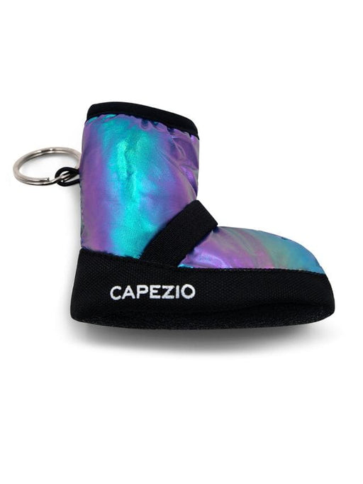 Colorful shoe-shaped keychain with 'Capezio' branding on a white background