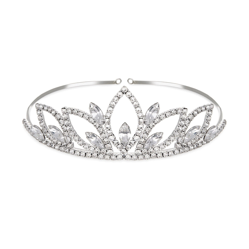 Silver tiara with clear stones on a white background