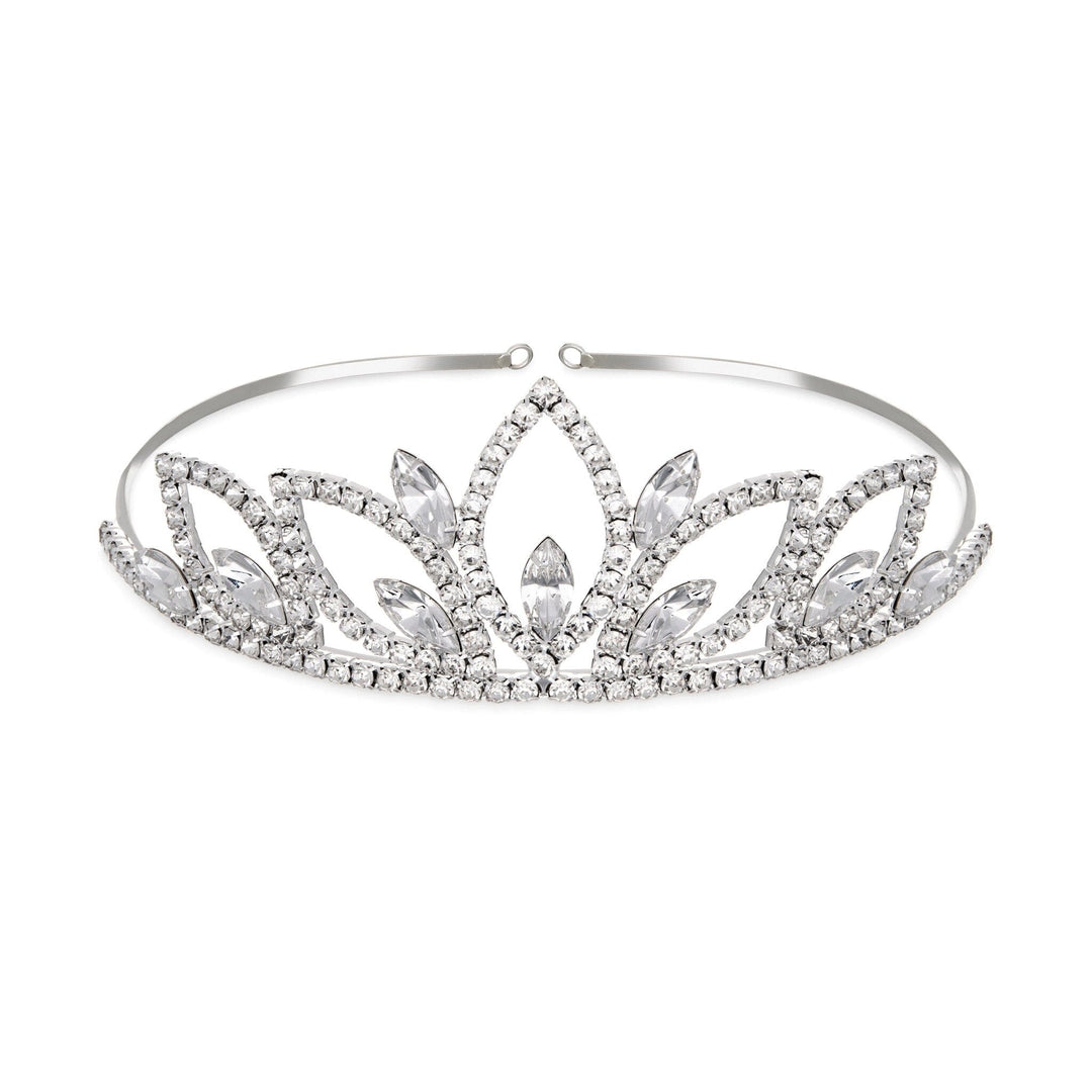 Silver tiara with clear stones on a white background