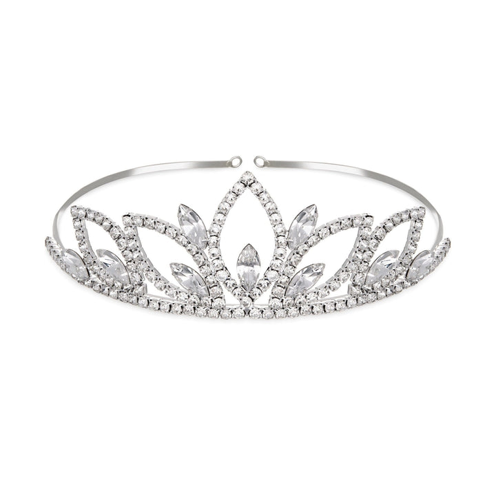 Silver tiara with clear stones on a white background