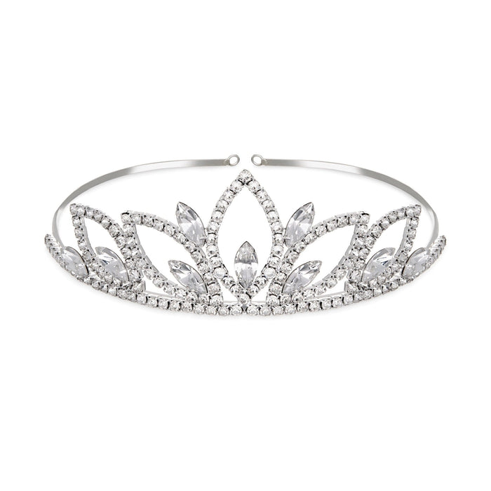 Silver tiara with clear stones on a white background