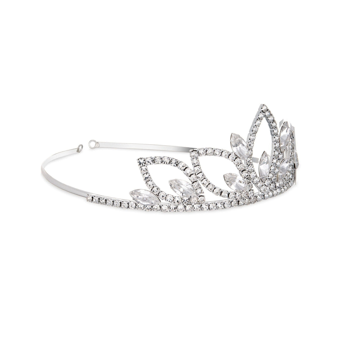 Silver tiara with clear stones on a white background