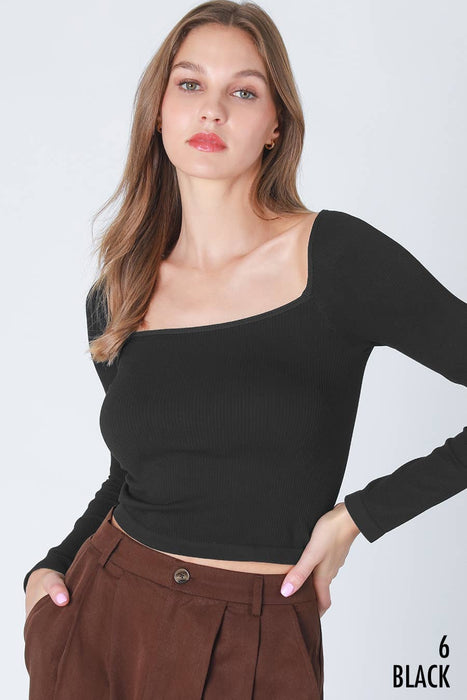 Ribbed LS Square Neck Top