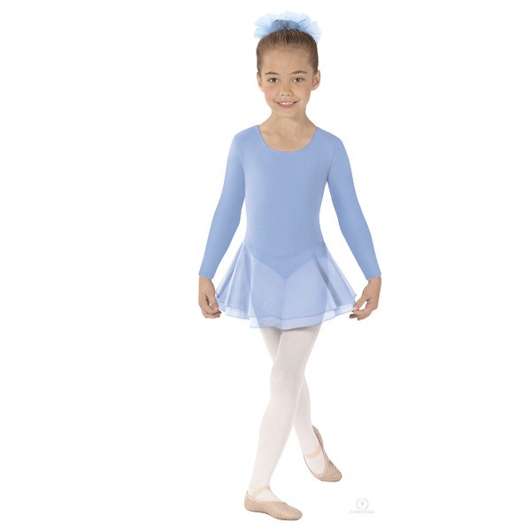Long Sleeve Leotard with Double Layer Skirt Blue