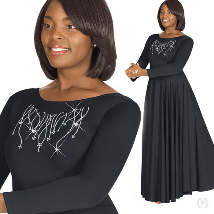 Eurotard 11024 Polyester Dress with Praise Rhinestone Applique Adult