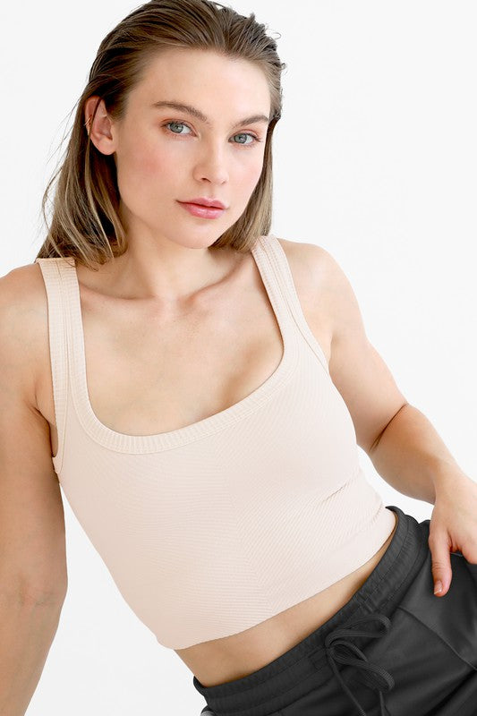 Chevron Ribbed Crop Top Blue - Nude