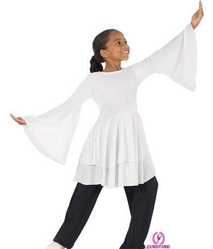 Double Layer Peplum Top With Bell Sleeves White