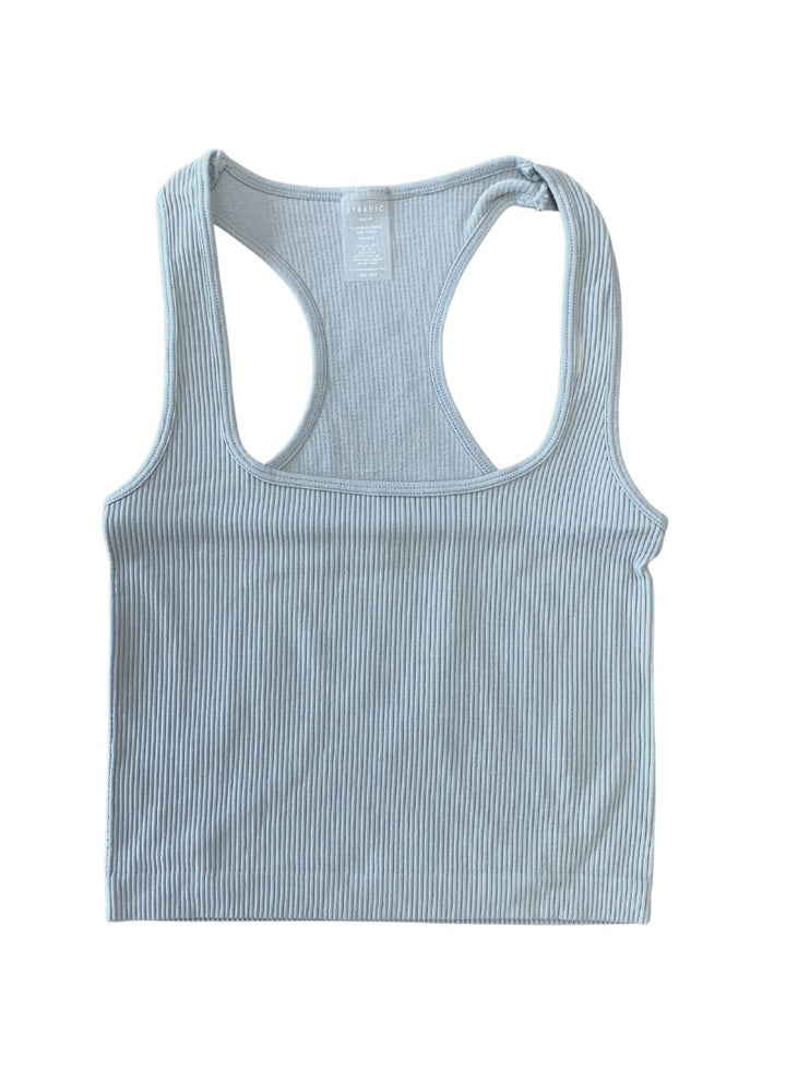 Essential Square Neck Ribbed Rib Tank Light Blue - Front