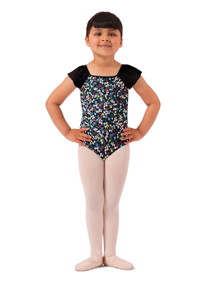 Mirella M1556C Floral Cap Sleeve Leotard Black - Front
