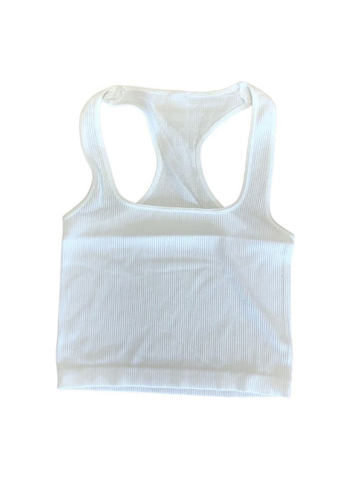 Essential Square Neck Ribbed Rib Tank White - Front