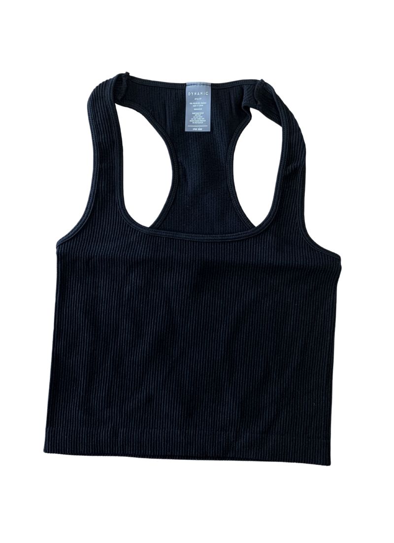 Essential Square Neck Ribbed Rib Tank Black - Front