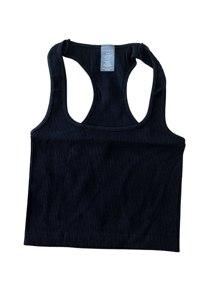 Essential Square Neck Ribbed Rib Tank Black - Front