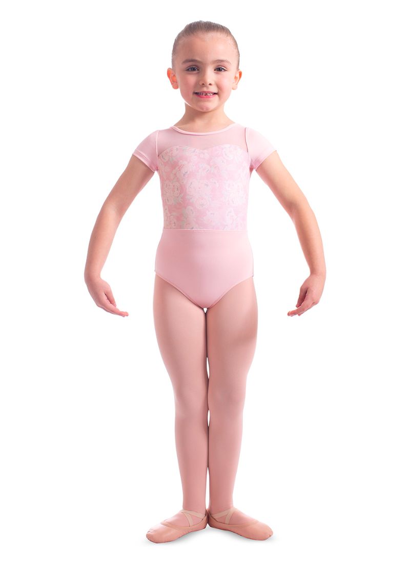 Mirella M1542C Shoulder Cap Sleeve Leotard Pink - Front