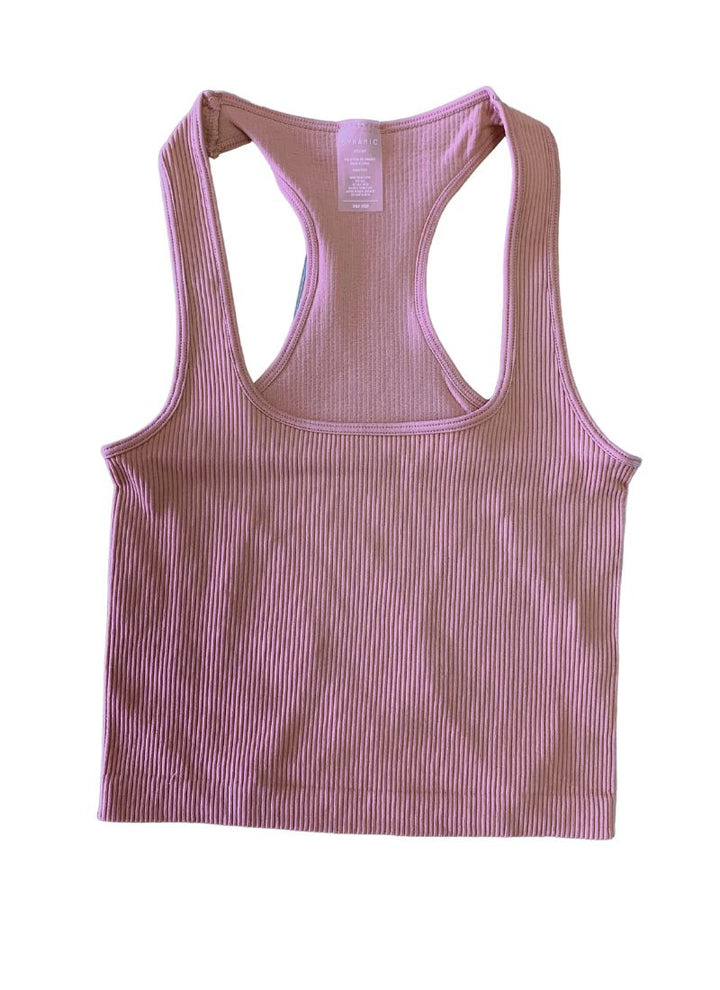 Essential Square Neck Ribbed Rib Tank Mauve Pink - Front