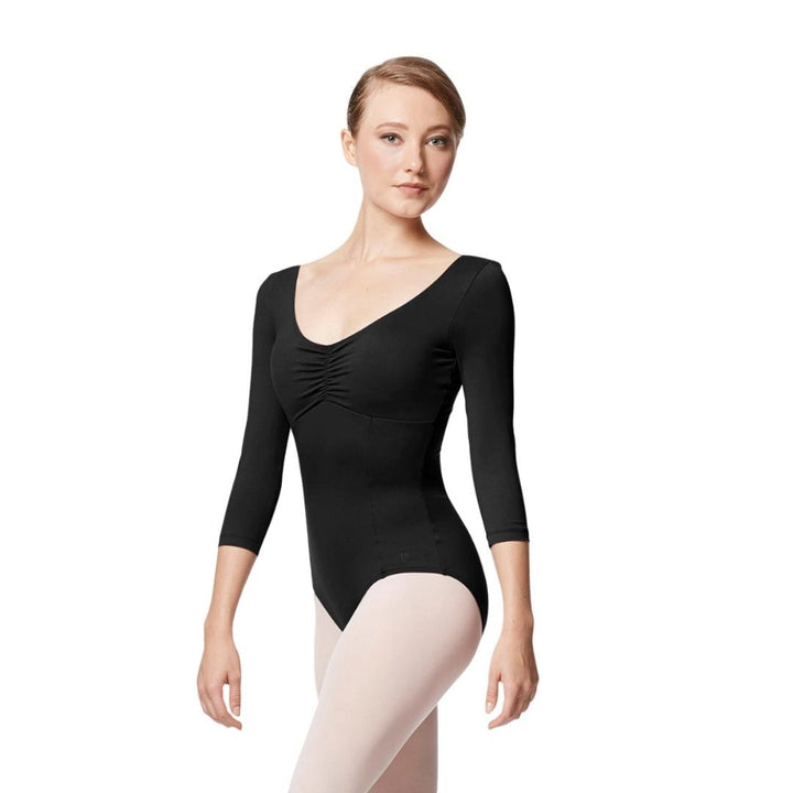 Lulli Pinch Front Long Sleeve with Bra Pockets Dance Leotard Camellia Black - Front