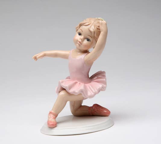 Porcelain Knee Down Ballet Girl in 3rd Pink Dress Figurine - 96630