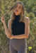 Knit High Quality Ribbed Seamless Turtle neck Sleeveless Crop Top - Black