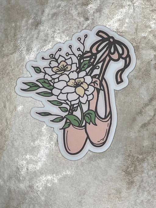 Pink Pointe Shoe w/ Flowers Dance Vinyl Sticker
