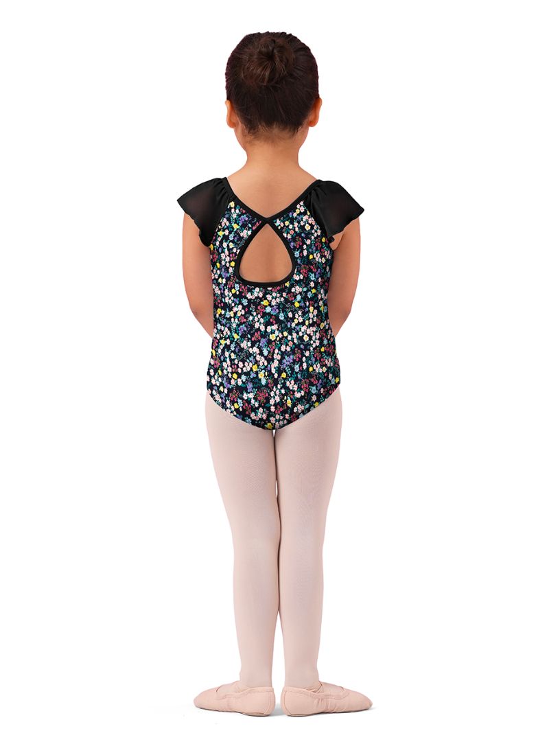Mirella M1556C Floral Cap Sleeve Leotard Black - Back