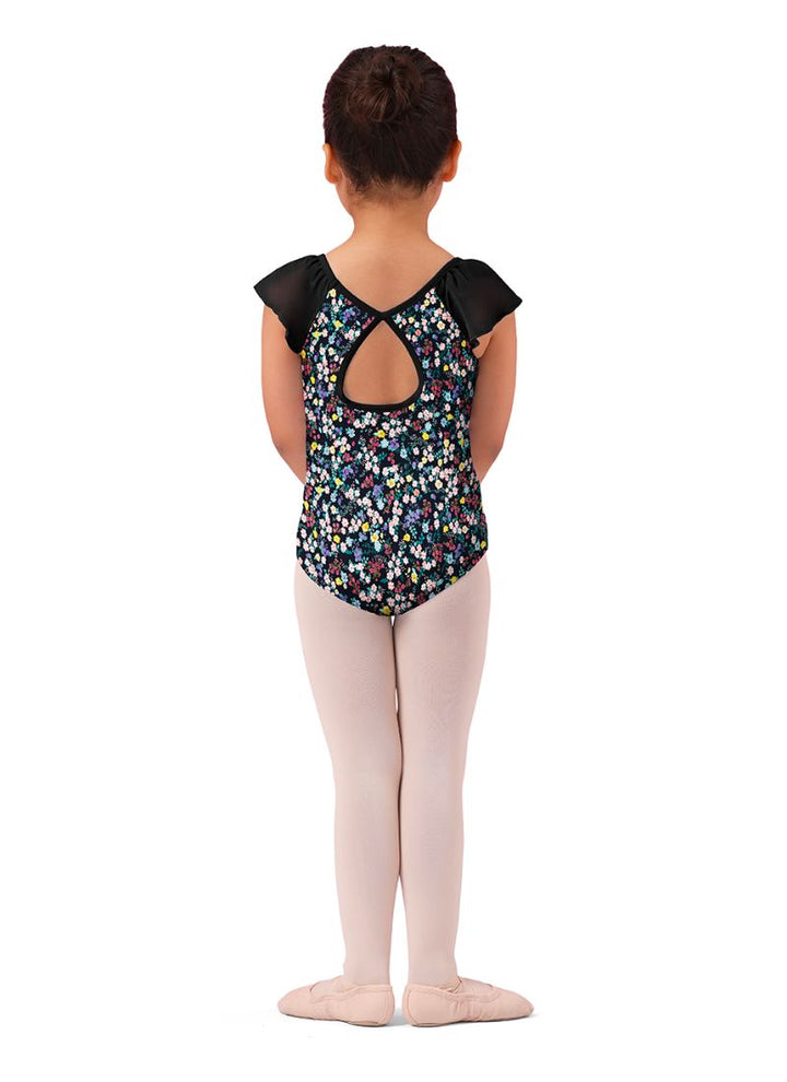 Mirella M1556C Floral Cap Sleeve Leotard Black - Back