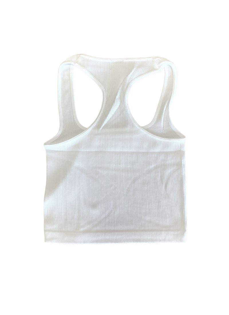 Essential Square Neck Ribbed Rib Tank White - Back