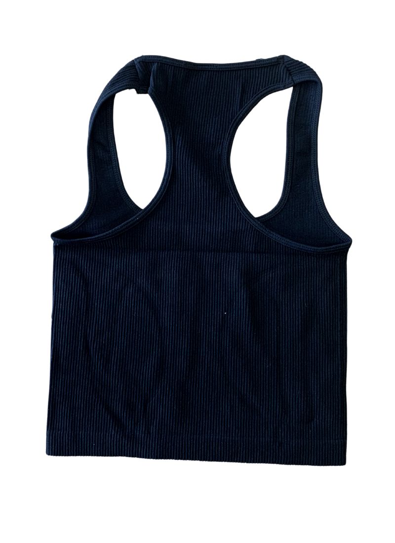Essential Square Neck Ribbed Rib Tank Black - Back