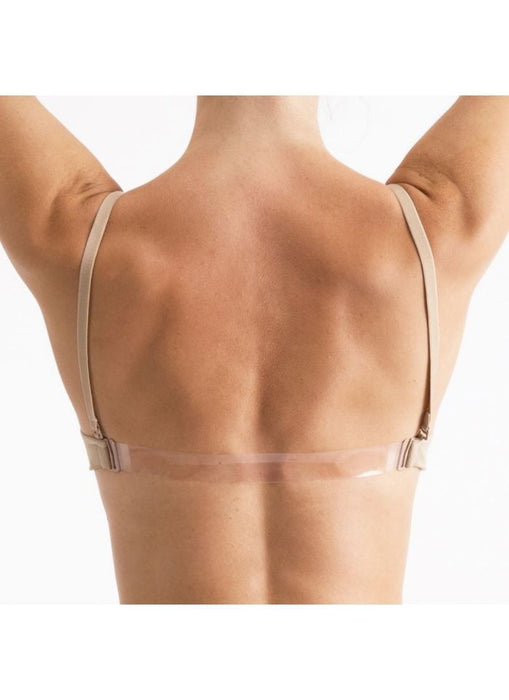 Unlined, no padding backless bra. Clear back and straps