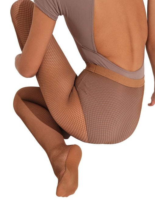 Ladies Toast Dark Tan Premium Thick Fishnet Dance Tights By Katz Dancewear