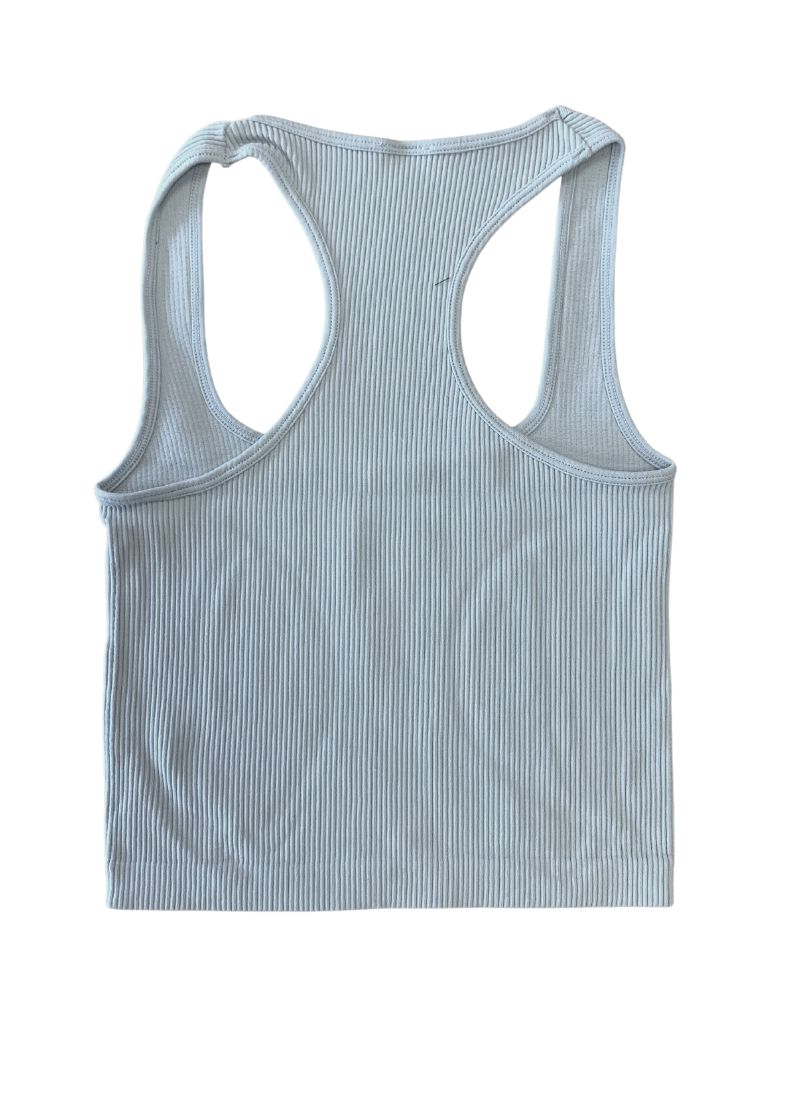 Essential Square Neck Ribbed Rib Tank Light Blue - Back