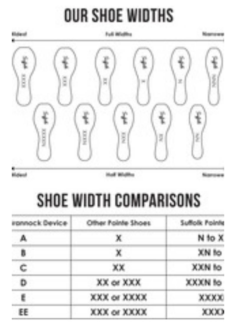 Suffolk Reign Pointe Shoe - Standard - Chart