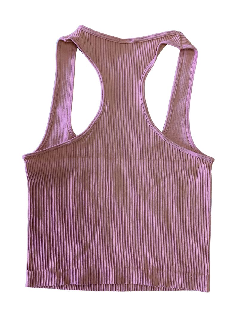 Essential Square Neck Ribbed Rib Tank Mauve Pink - Back